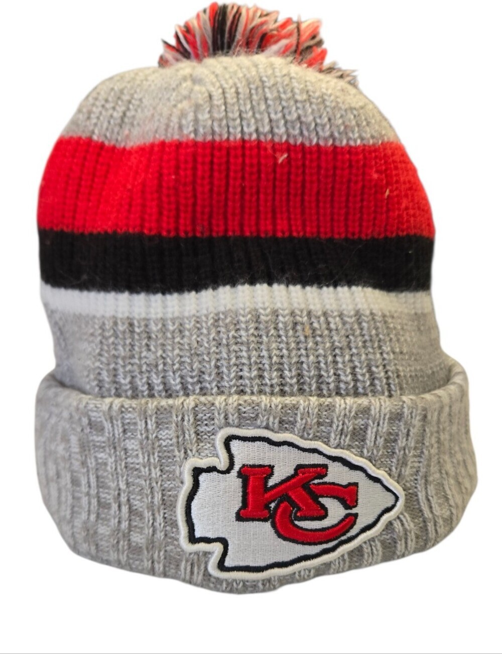 🏈 New Era Kansas City Chiefs Pom Beanie | Gray Red Black NFL Knit Winter Hat